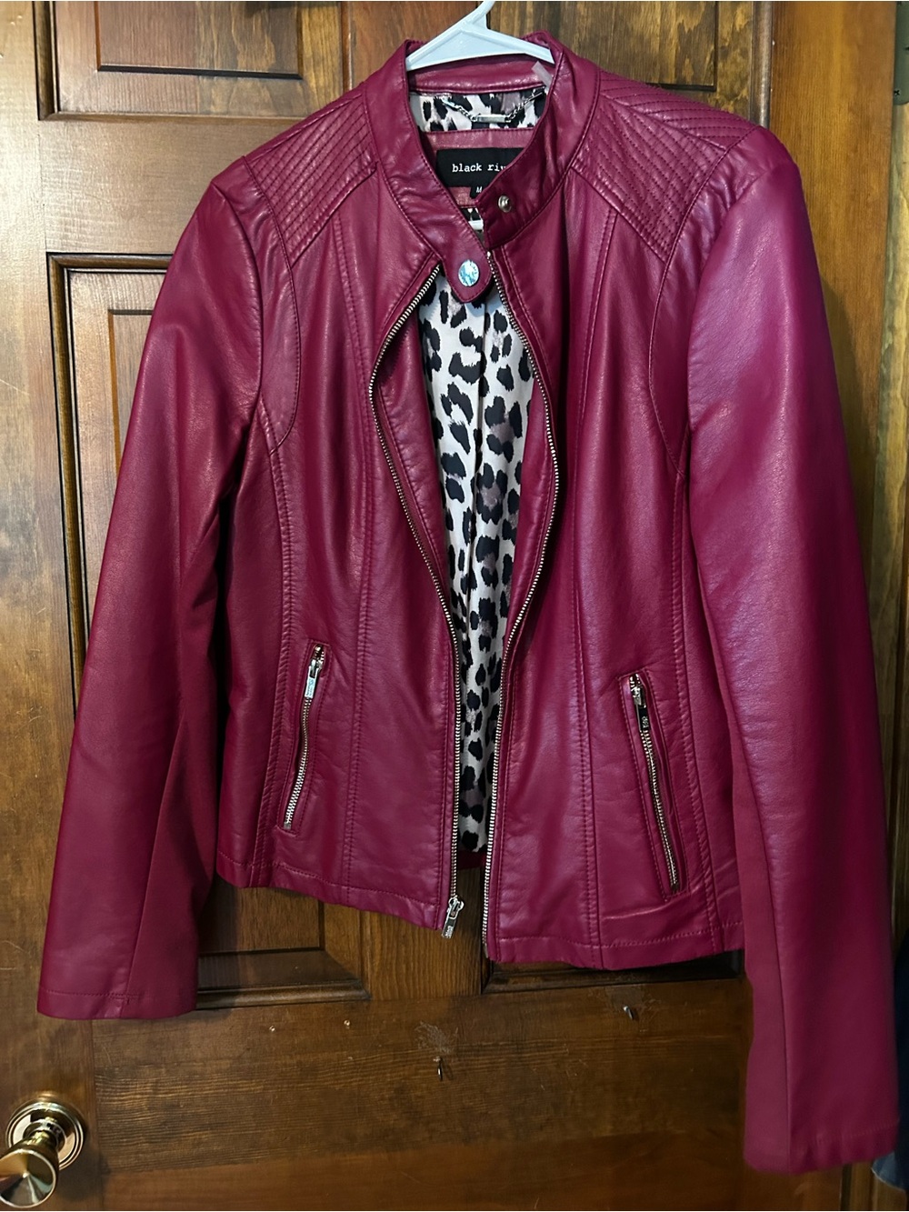Black Rivet Women's Faux Leather Wine-Red Moto Jacket